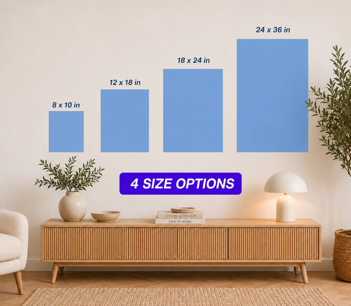 Print size comparison chart — 8x10, 12x18, 18x24, 24x36 inches