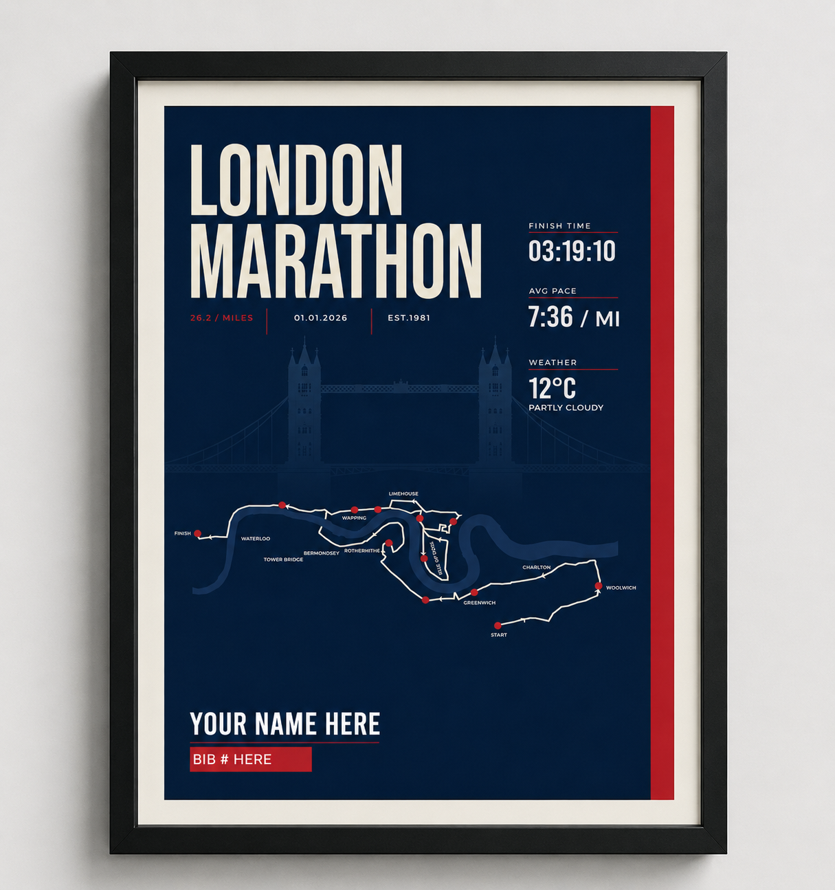 London Marathon Personalised Race Print