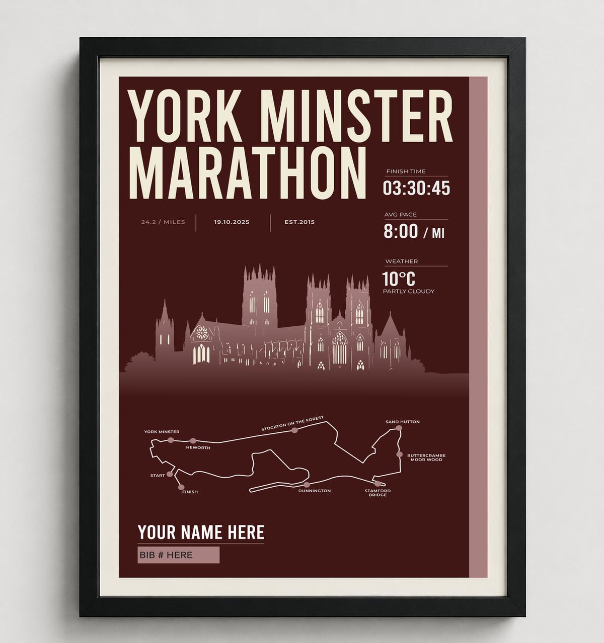Framed York Minster Marathon print in black frame
