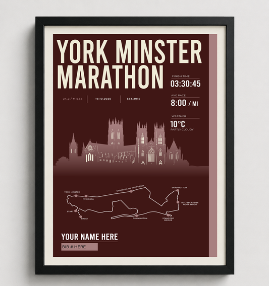 Framed York Minster Marathon print in black frame