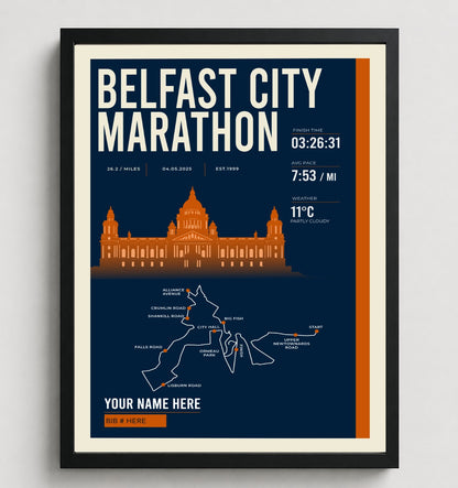 Framed Belfast City Marathon print in black frame
