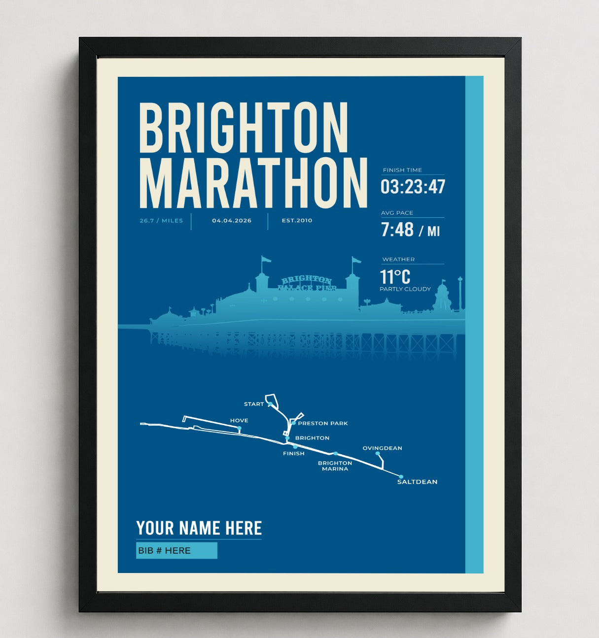 Framed Brighton Marathon print in black frame