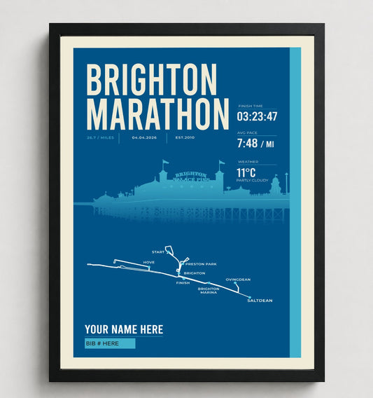 Framed Brighton Marathon print in black frame