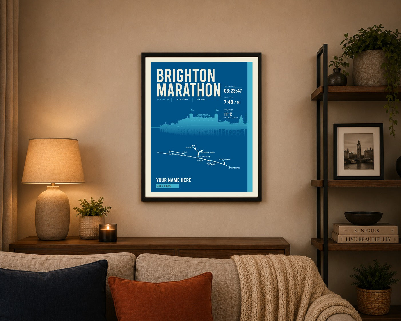 Brighton Marathon print framed on a living room wall