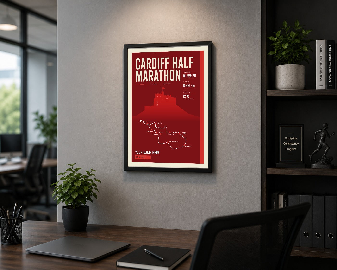Cardiff Half Marathon print framed in a home office
