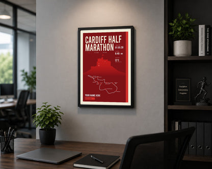 Cardiff Half Marathon print framed in a home office