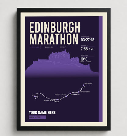 Framed Edinburgh Marathon print in black frame