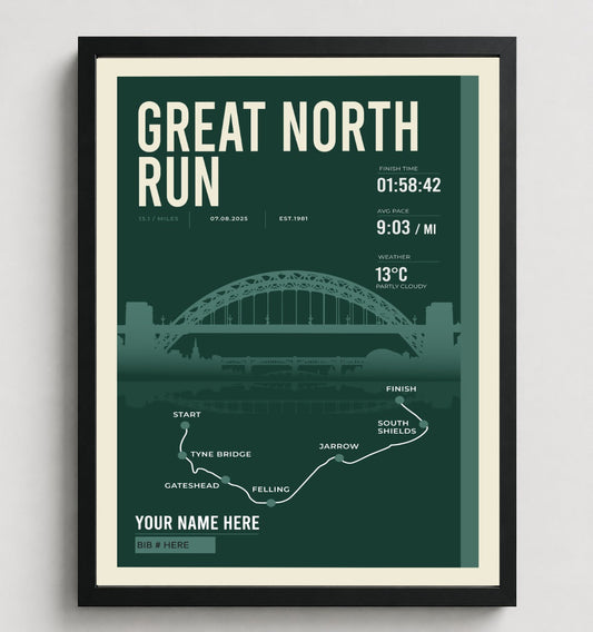 Framed Great North Run print in black frame
