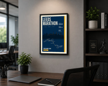 Leeds Marathon print framed in a home office