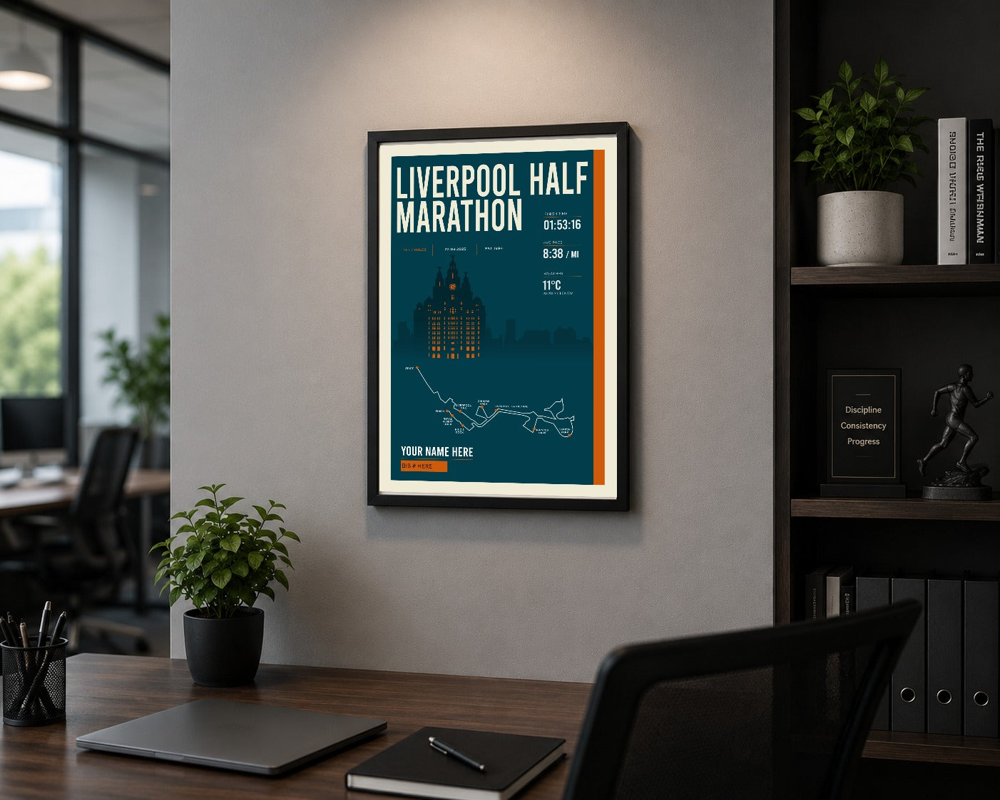 Liverpool Half Marathon print framed in a home office