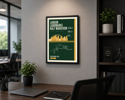 London Landmarks Half Marathon print framed in a home office