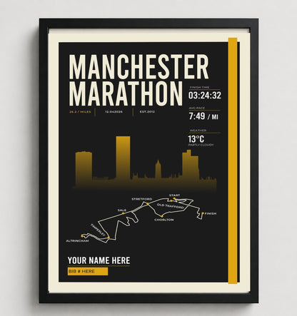 Framed Manchester Marathon print in black frame