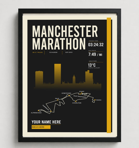 Framed Manchester Marathon print in black frame