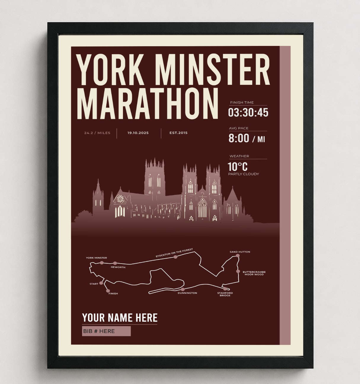 Framed York Minster Marathon print in black frame