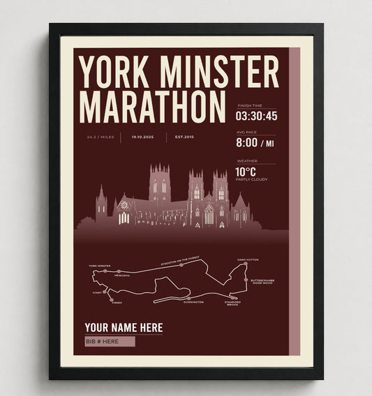 Framed York Minster Marathon print in black frame
