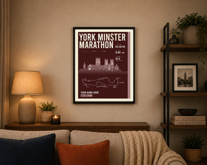 York Minster Marathon print framed on a living room wall